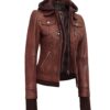 Tralee Womens Dark Brown Bomber Leather Jacket With Removable Hood