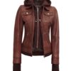 Tralee Womens Dark Brown Bomber Leather Jacket With Removable Hood