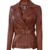 Victoria Womens Cognac Wax Asymmetrical Leather Jacket