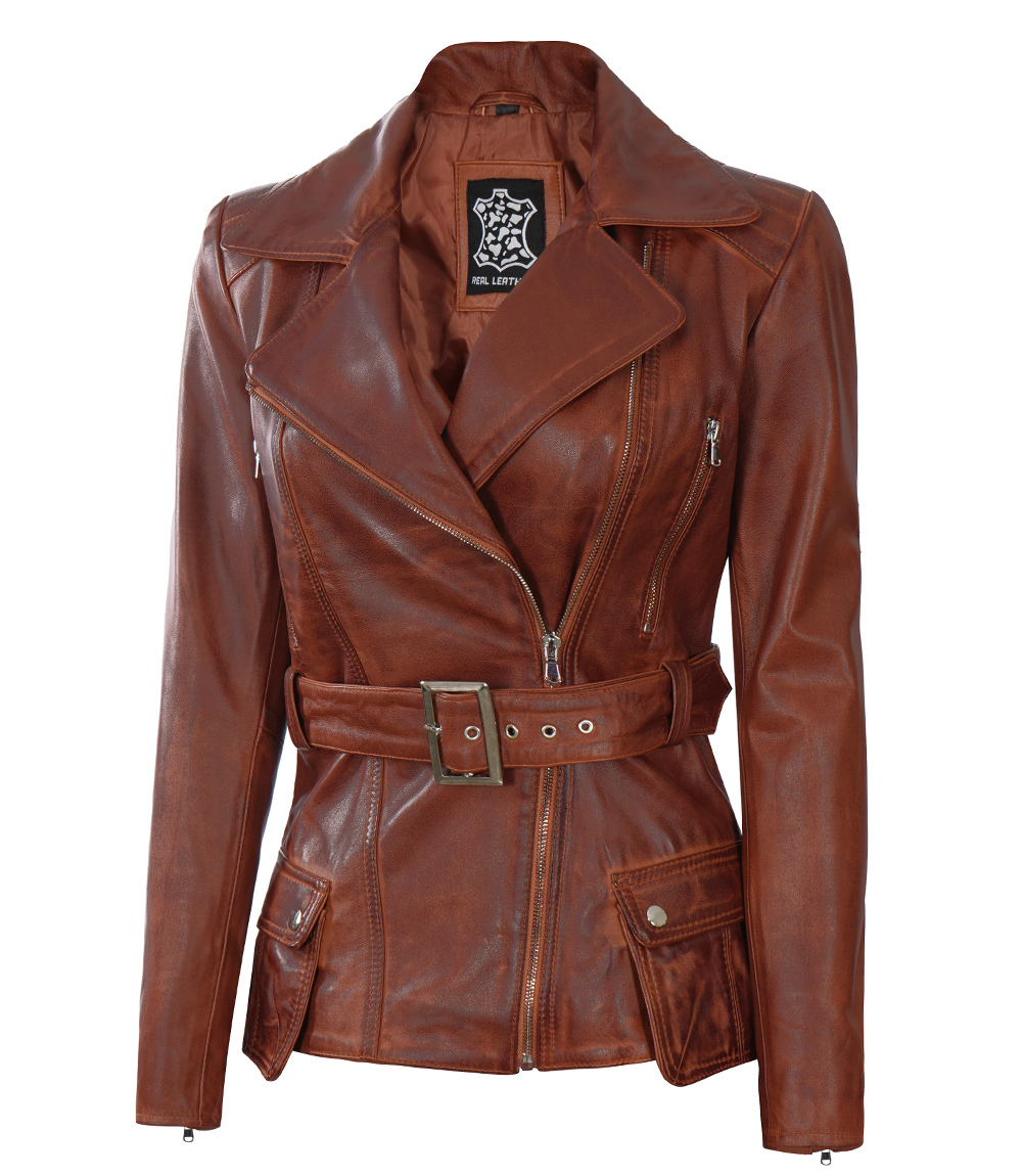 Victoria Womens Cognac Wax Asymmetrical Leather Jacket Victoria Womens Cognac Wax Asymmetrical Leather Jacket