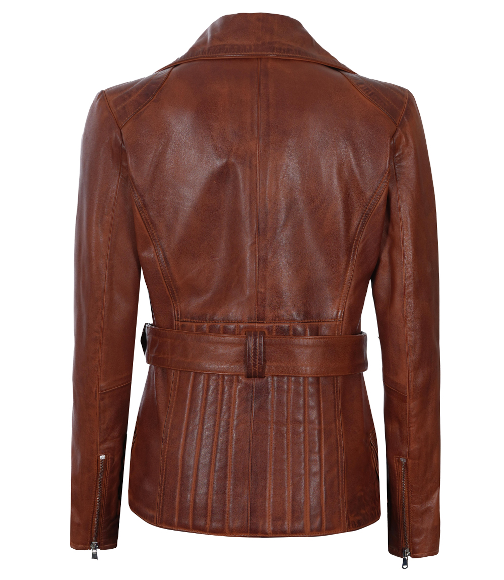 Victoria Womens Cognac Wax Asymmetrical Leather Jacket Victoria Womens Cognac Wax Asymmetrical Leather Jacket