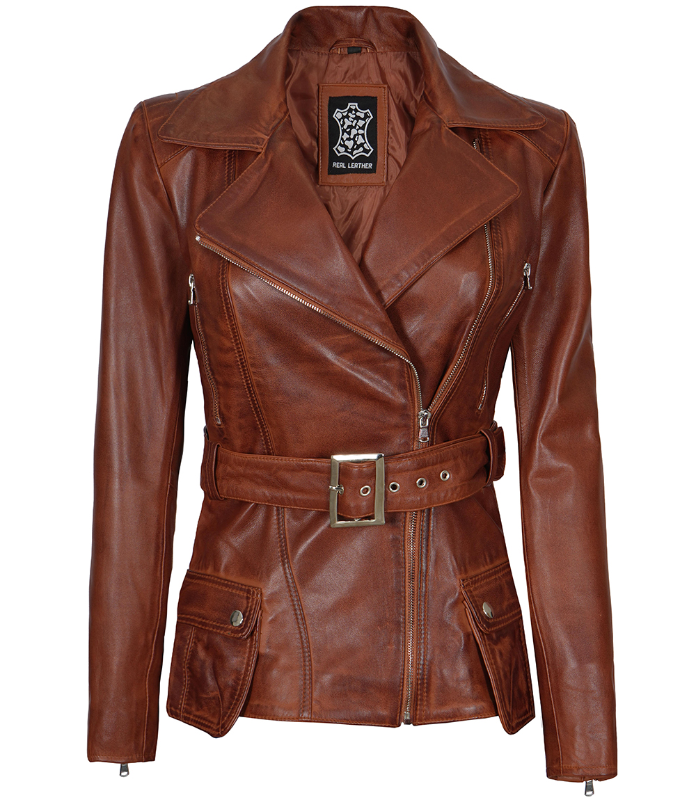 Victoria Womens Cognac Wax Asymmetrical Leather Jacket Victoria Womens Cognac Wax Asymmetrical Leather Jacket
