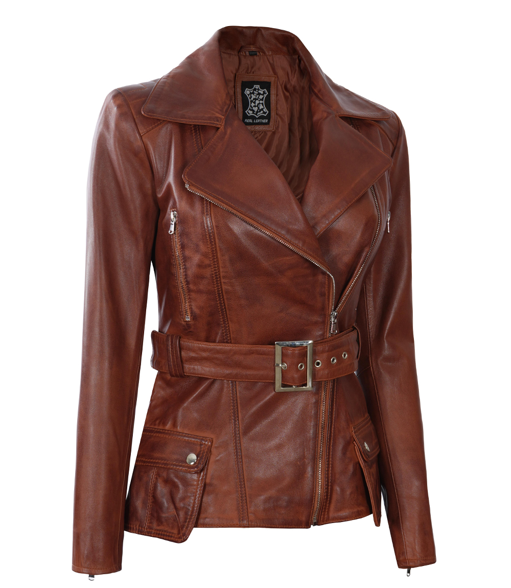 Victoria Womens Cognac Wax Asymmetrical Leather Jacket Victoria Womens Cognac Wax Asymmetrical Leather Jacket