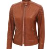 Brown Cafe Racer Leather Jacket Women