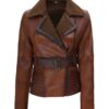 Taylin Brown Sherpa Collar Leather Jacket Womens 