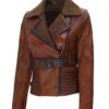 Taylin Brown Sherpa Collar Leather Jacket Womens 