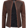 Maude Brown Womens Leather Textured Jacket
