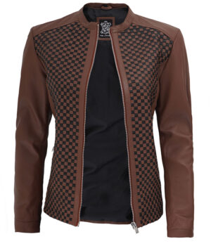Maude Brown Womens Leather Textured Jacket