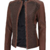 Maude Brown Womens Leather Textured Jacket
