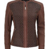 Maude Brown Womens Leather Textured Jacket