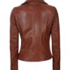 Women Asymmetrical Cognac Wax Biker Quilted Leather Jacket