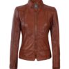 Amy Womens Cognac Fitted Leather Jacket