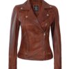 Womens Asymmetrical Cognac Leather Quilted Jacket Womens Asymmetrical Cognac Leather Quilted Jacket