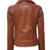 Women Tan Asymmetrical Moto Leather Jacket