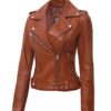 Tan Biker Asymmetrical Ladies Leather Jacket