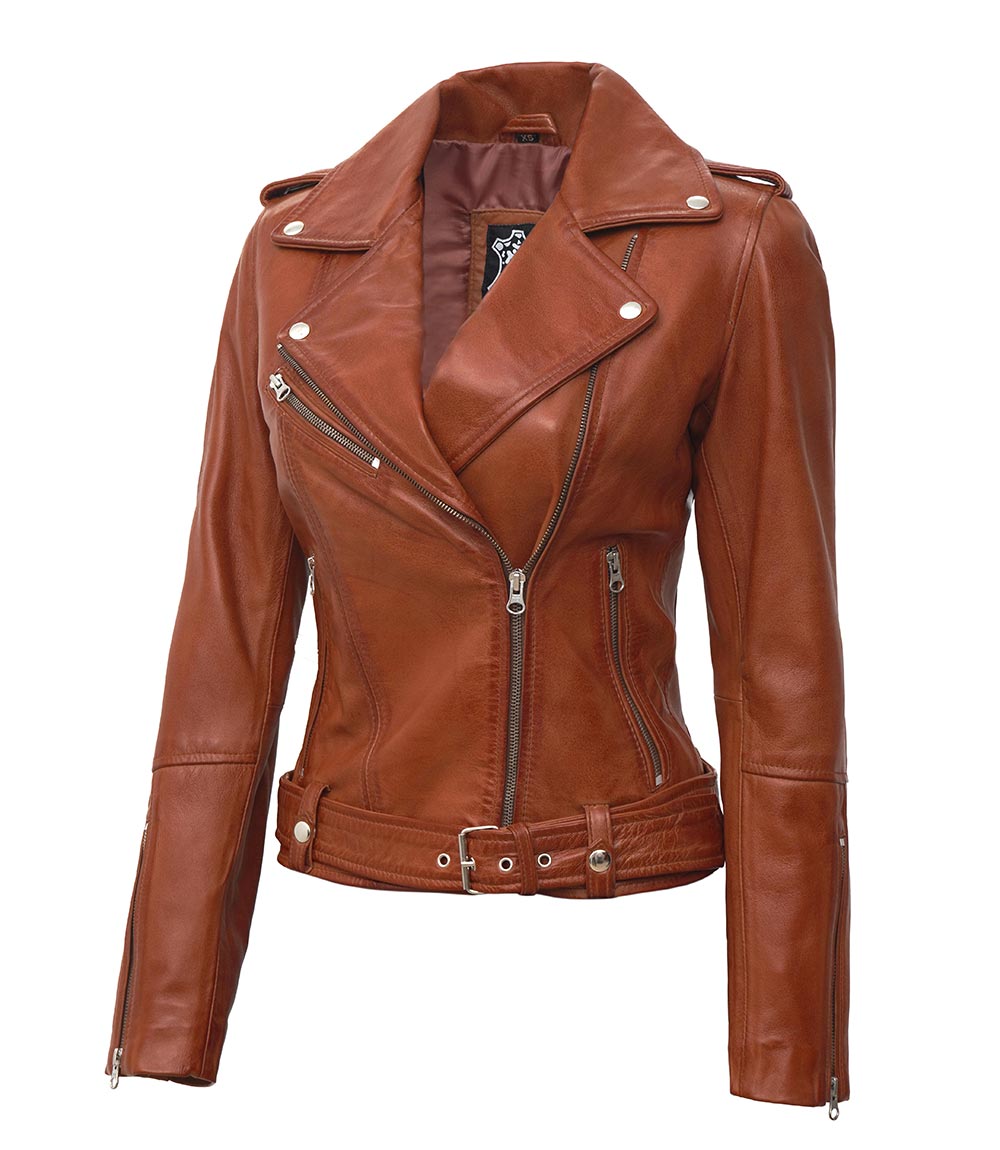 Tan Biker Asymmetrical Ladies Leather Jacket Tan Biker Asymmetrical Ladies Leather Jacket