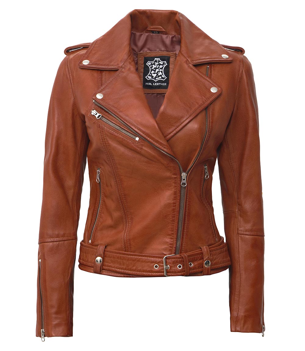 Tan Biker Asymmetrical Ladies Leather Jacket Tan Biker Asymmetrical Ladies Leather Jacket