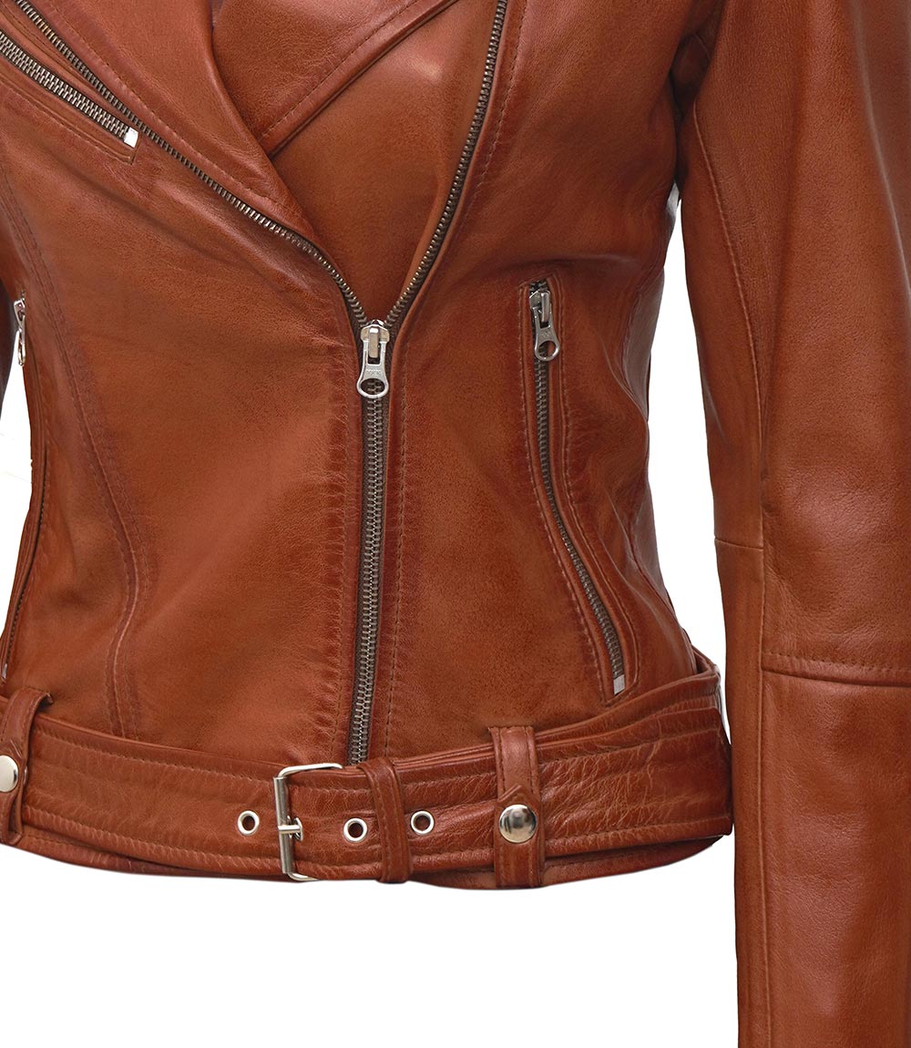 Tan Biker Asymmetrical Ladies Leather Jacket Tan Biker Asymmetrical Ladies Leather Jacket