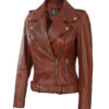 Cognac Biker Asymmetrical Ladies Leather Jacket
