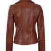 Nicholle Womens Cognac Asymmetrical Biker Leather Jacket