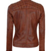 Johnson Women Cognac Quilted Motorcycle Leather Jacket