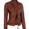 Johnson Women Cognac Quilted Motorcycle Leather Jacket