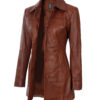 Kandis Womens Cognac Leather Car Coat
