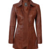 Kandis Womens Cognac Leather Car Coat