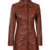 Kandis Womens Cognac Leather Car Coat
