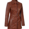 Kandis Womens Cognac Leather Car Coat