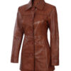 Kandis Womens Cognac Leather Car Coat