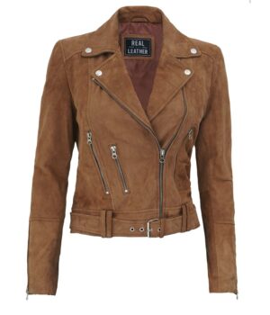 Womens Brown Suede Biker Jacket