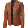 Womens Two Button Tan Leather Blazer Jacket