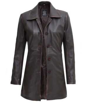 Winchester Distressed Dark Brown Women Leather Car Coat