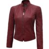 Womens Maroon Casual Leather Jacket