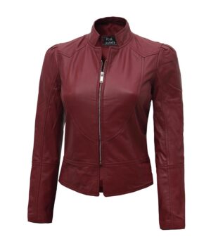 Womens Maroon Casual Leather Jacket