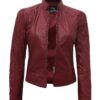 Womens Maroon Casual Leather Jacket