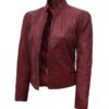 Womens Maroon Casual Leather Jacket