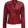 Womens Biker Asymmetrical Maroon Padded Leather Jacket