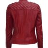 Womens Biker Asymmetrical Maroon Padded Leather Jacket