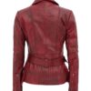 Womens Maroon Asymmetrical Leather Biker Jacket