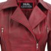 Womens Maroon Asymmetrical Leather Biker Jacket