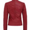 Women Red Quilted Cafe Racer Leather Jacket