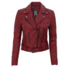 Elisa Women Maroon Leather Asymmetrical Jacket