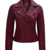 Kimberley Womens Quilted Leather Motorcycle Maroon Jacket