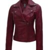 Kimberley Womens Quilted Leather Motorcycle Maroon Jacket