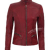 Womens Cafe Racer Maroon Leather Jacket