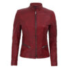 Womens Cafe Racer Maroon Leather Jacket