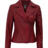 Ramsey Womens Maroon Asymmetrical Slim Fit Leather Jacket