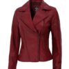 Ramsey Womens Maroon Asymmetrical Slim Fit Leather Jacket